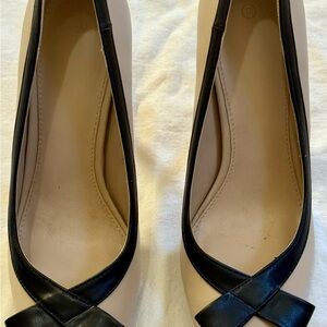 Vintage Style Nude Black Bow Heels Size 10 Office Siren Pin Up Rockabilly